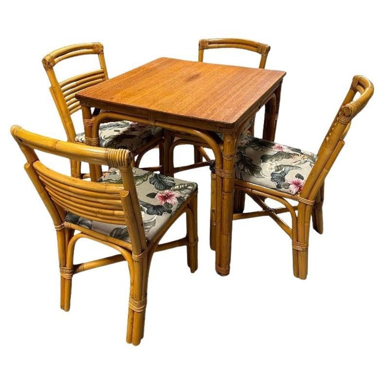 Restored Rattan Sapele Ribbon Mahogany Dining Table w/ Stacked Rattan - 2