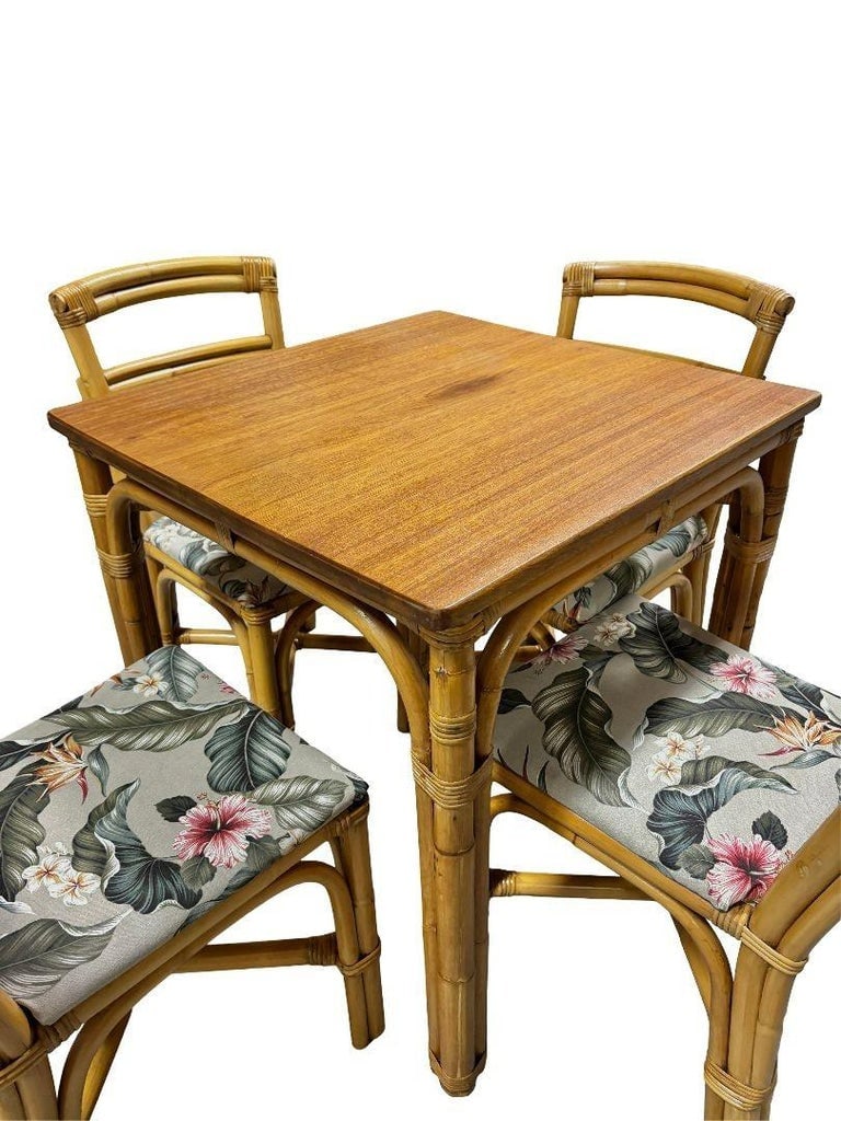 Restored Rattan Sapele Ribbon Mahogany Dining Table w/ Stacked Rattan - 3