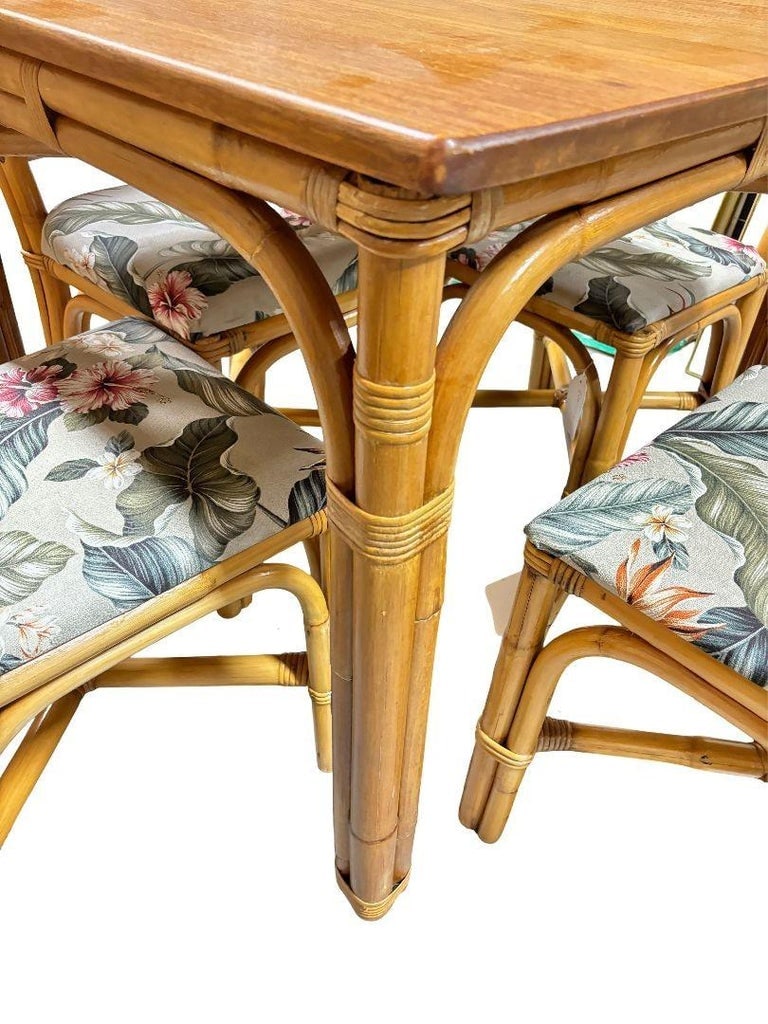 Restored Rattan Sapele Ribbon Mahogany Dining Table w/ Stacked Rattan - 4