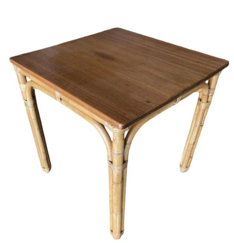 Restored Rattan Sapele Ribbon Mahogany Dining Table w/ Stacked Rattan - 8