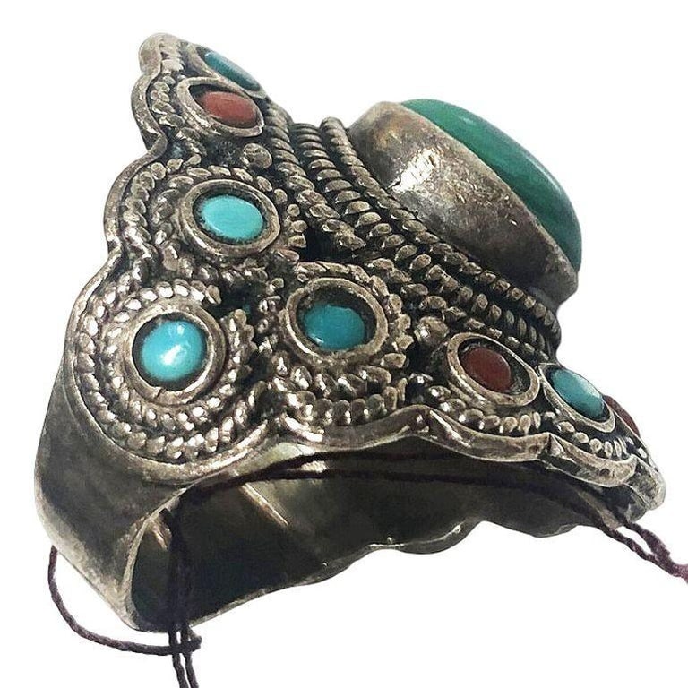 Silver and Malachite Gemstone Ring Size 9.5 - 6