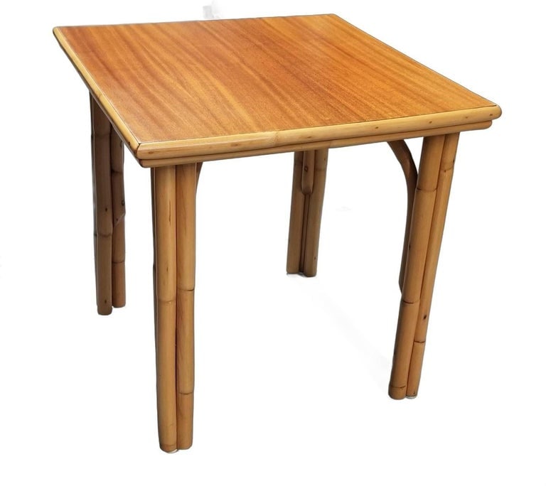 Restored Rattan Three-Strand Arched Legs Side and Drink Table with a Solid Mahog - 3