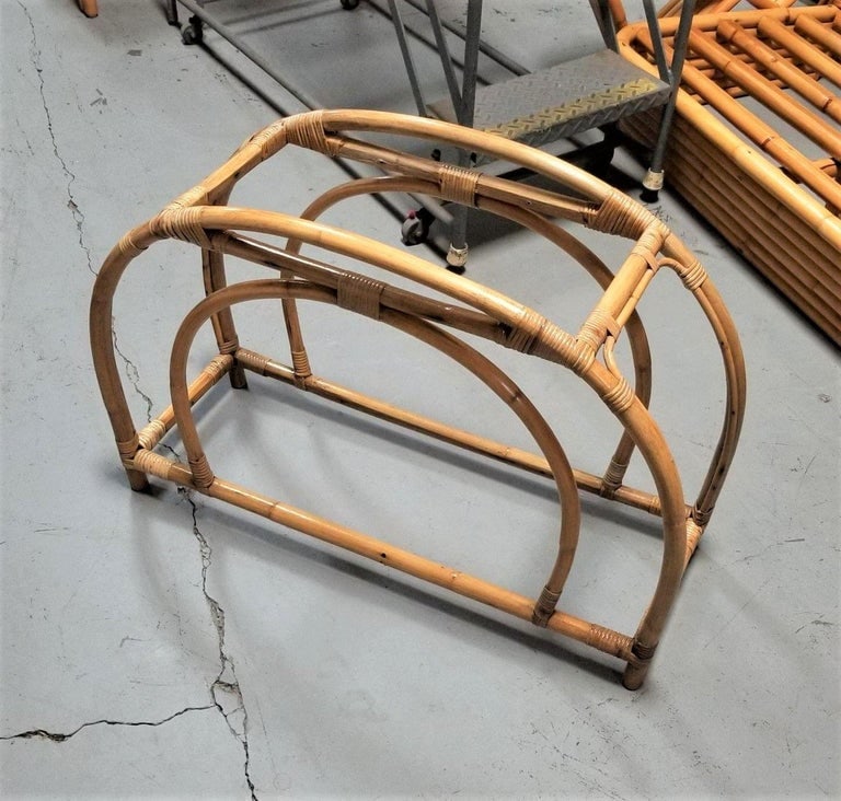 Restored Rattan Double Arched Two-Tiered Single Strand Side Table - 4