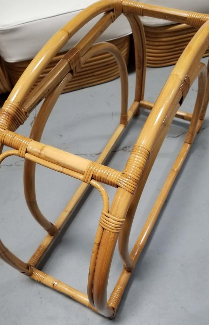 Restored Rattan Double Arched Two-Tiered Single Strand Table - 4