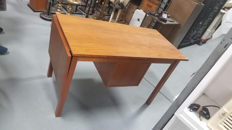 Restored Mid Century Modern Teak Wood Desk with Adjustable Base and Drop Leaf - 10