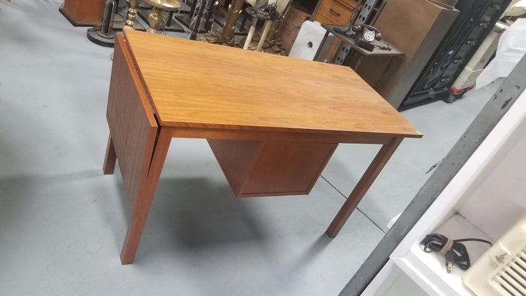 Restored Mid Century Modern Teak Wood Desk with Adjustable Base and Drop Leaf - 11