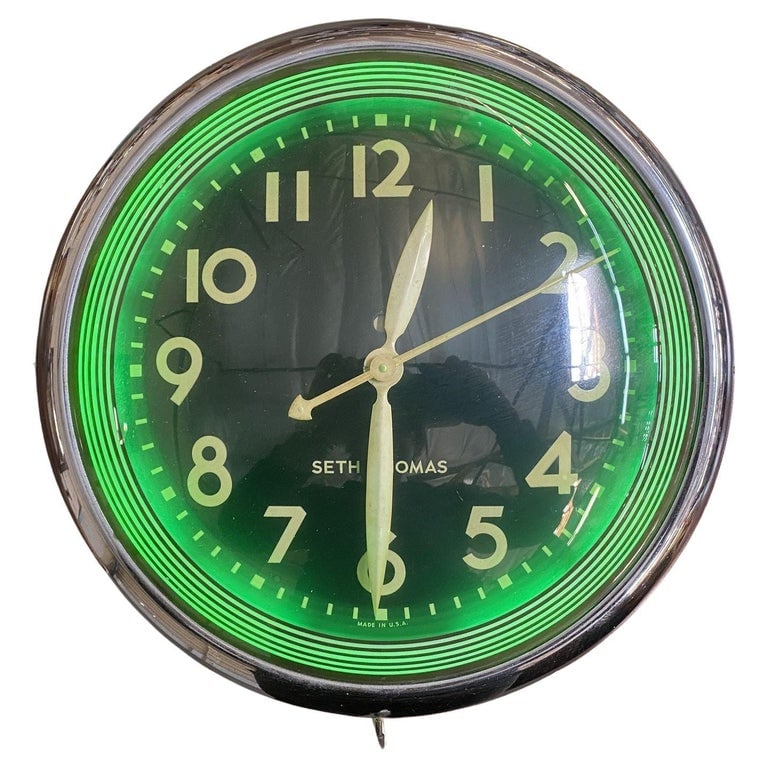 Chrome Art Deco "Chrono Lite-12" Commercial Neon Wall Clock by Seth Thomas, Cir - 2