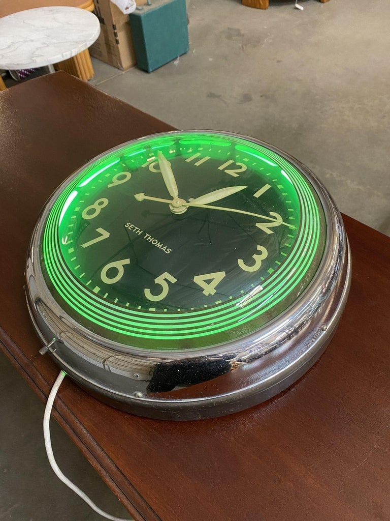 Chrome Art Deco "Chrono Lite-12" Commercial Neon Wall Clock by Seth Thomas, Cir - 6
