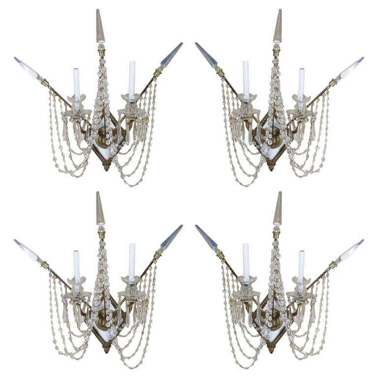 Set of Four Bronze and Bead Crystal Presidential Wall Sconce - 2