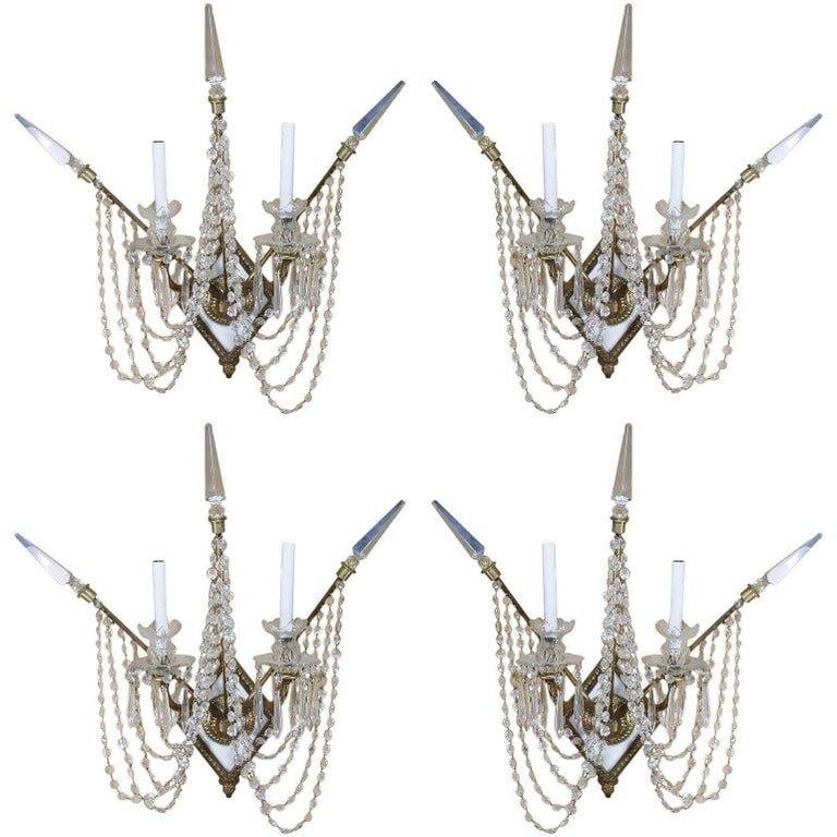 Set of Four Bronze and Bead Crystal Presidential Wall Sconce - 7