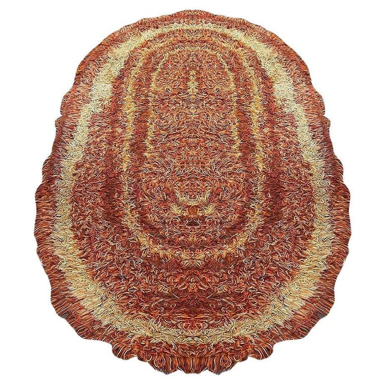 8' Foot Hand Woven Tricolor Oval Scandinavian Shag Rug - 2