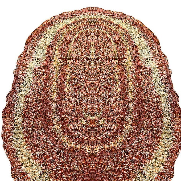 8' Foot Hand Woven Tricolor Oval Scandinavian Shag Rug - 3
