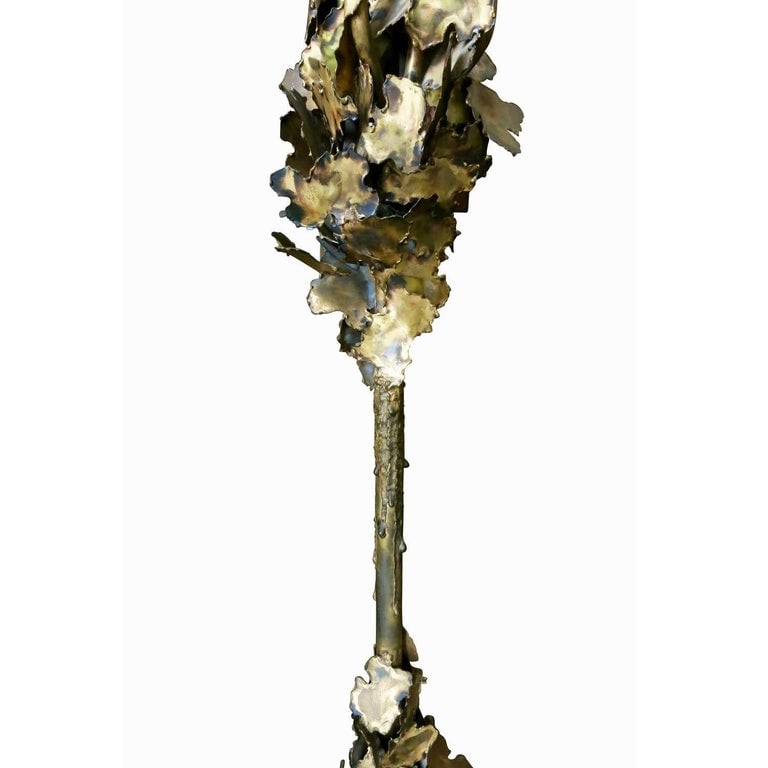 Tom Greene Style Brutalist Torch-Cut Brass Torchiere Floor Lamp - 6