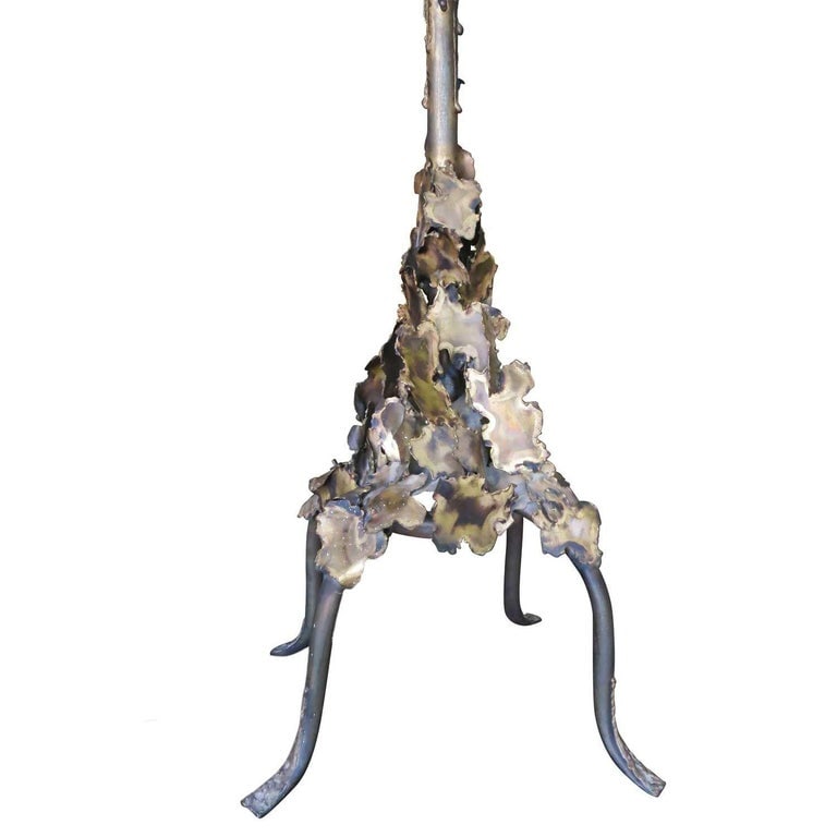 Tom Greene Style Brutalist Torch-Cut Brass Torchiere Floor Lamp - 9
