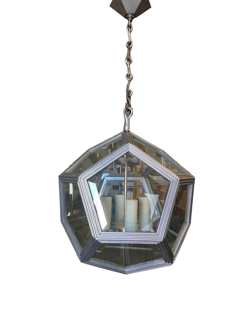Art Deco Inspired 4-Light Custom Made Pentagon Window Chandelier - 10