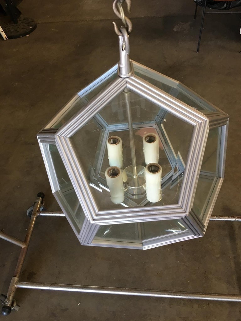 Art Deco Inspired 4-Light Custom Made Pentagon Window Chandelier - 6