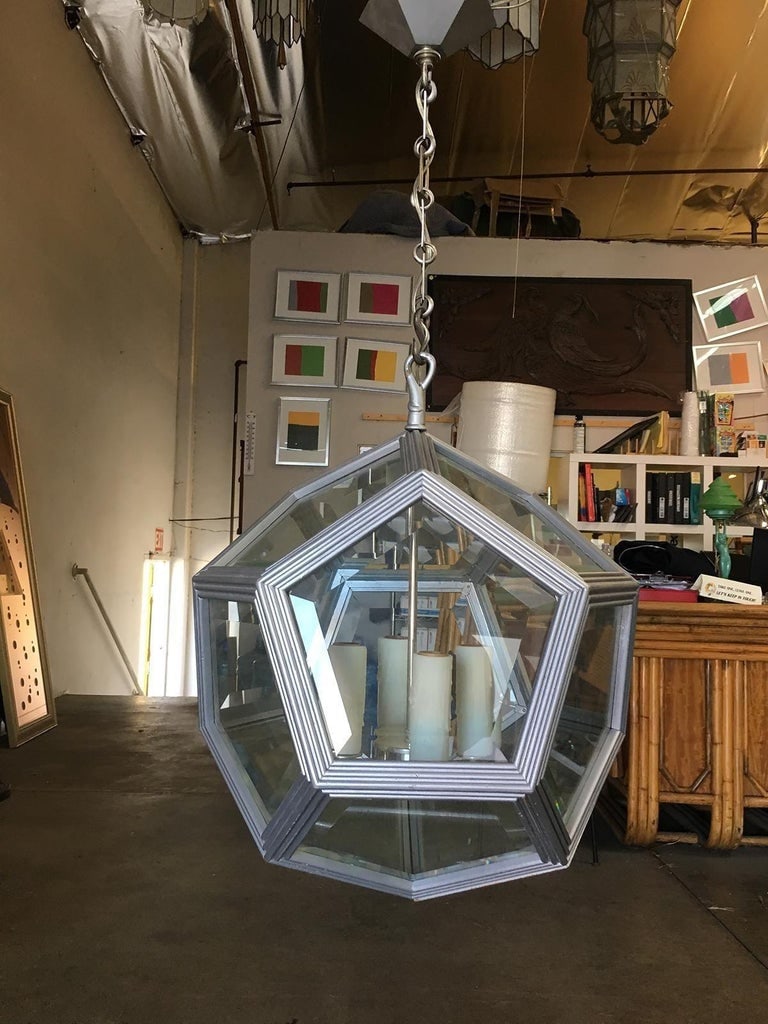 Art Deco Inspired 4-Light Custom Made Pentagon Window Chandelier - 9
