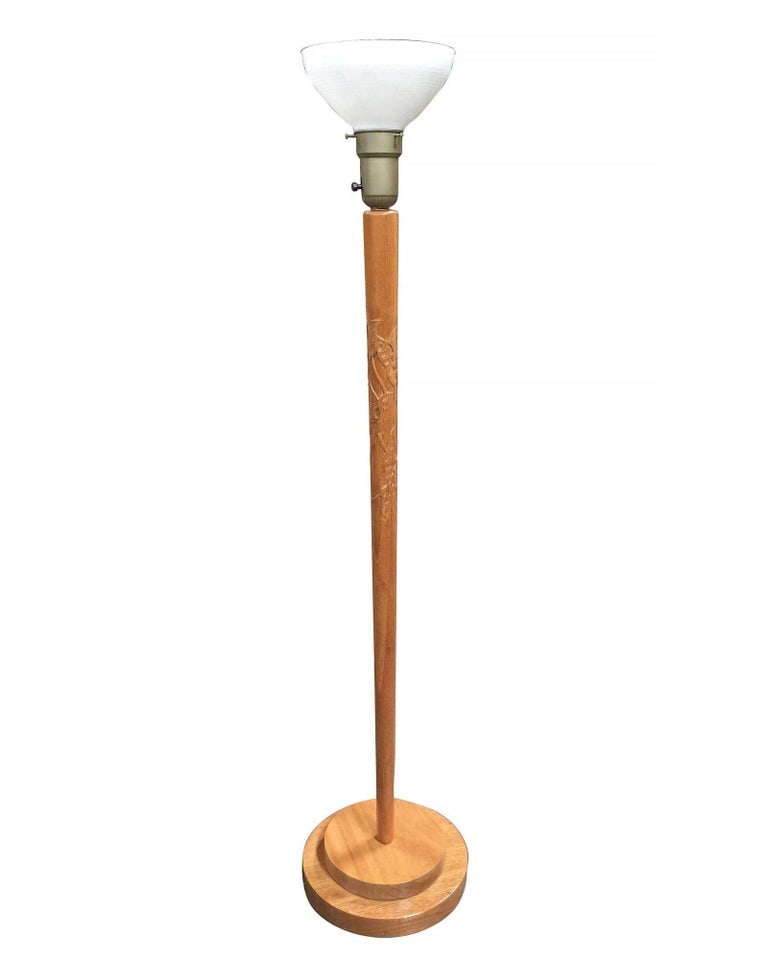 Russel Wright Style Hand-Carved Torchiere Floor Lamp, Pair - 6