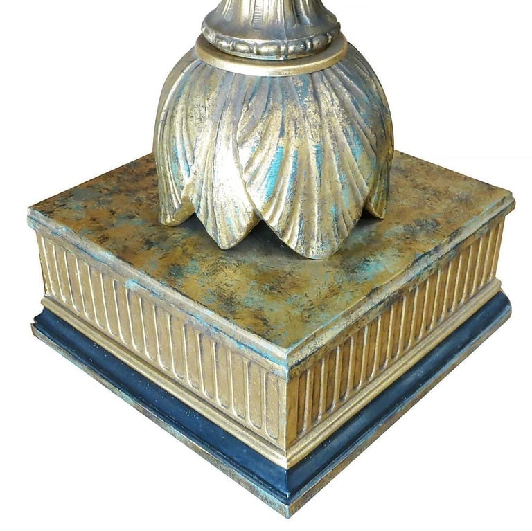 Hand Painted Impasto Frosted Glass Midcentury Table Lamp Pair with Shade - 8