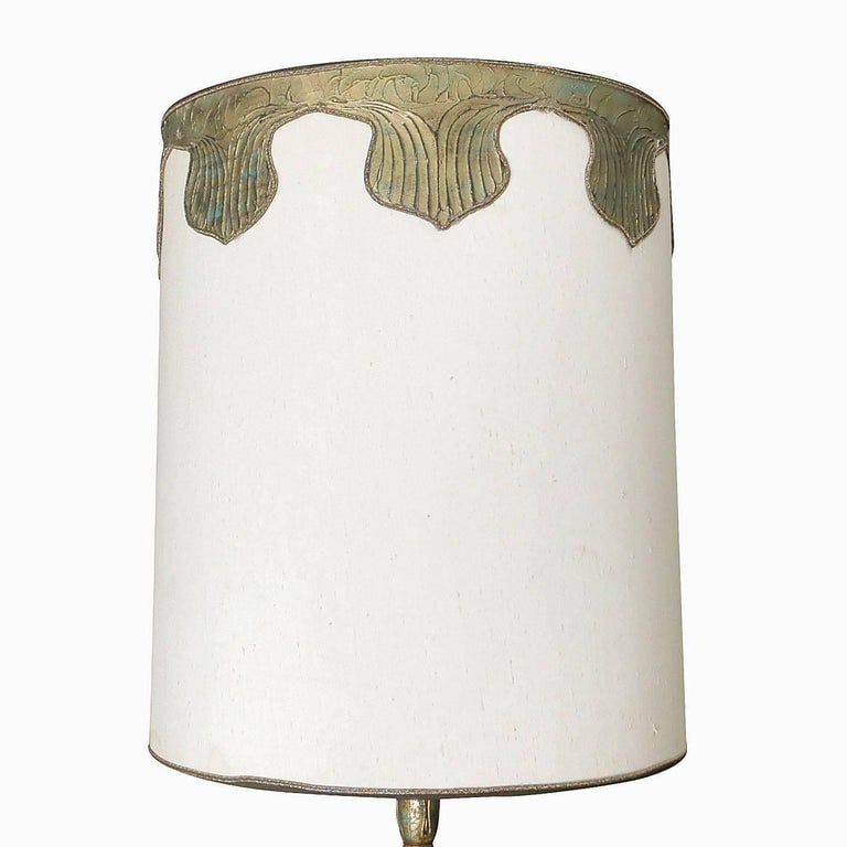 Hand Painted Impasto Frosted Glass Midcentury Table Lamp Pair with Shade - 9