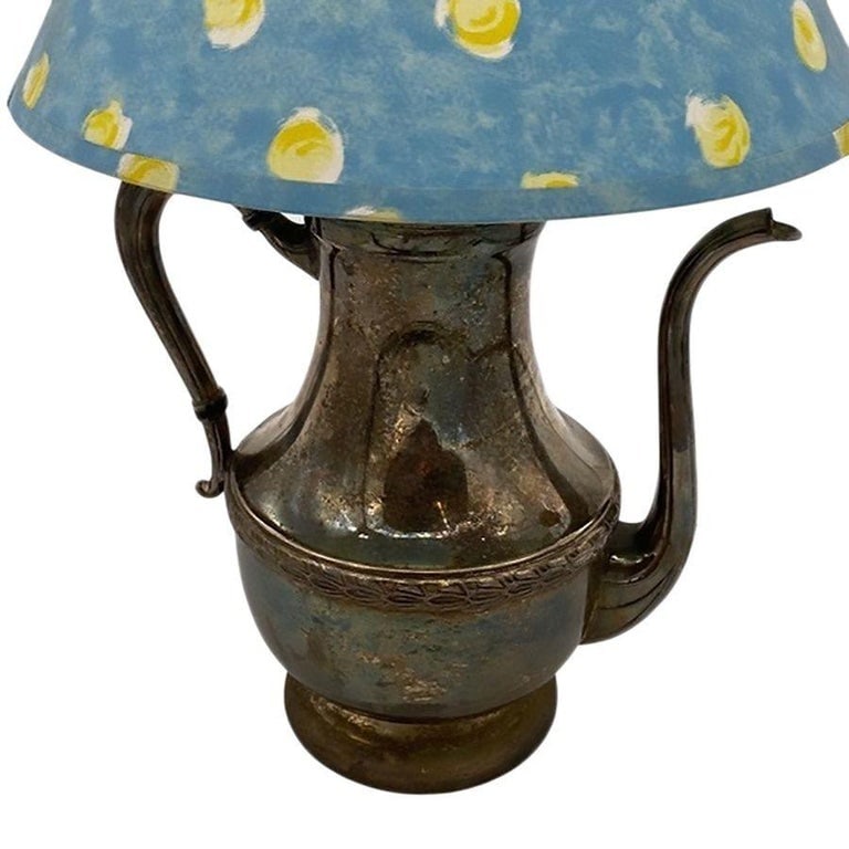 Antique Art & Crafts Silver-Plated Vintage Teapot Lamp - 3