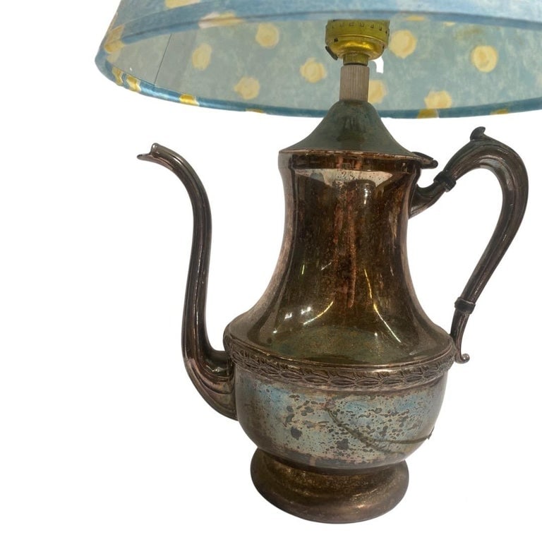 Antique Art & Crafts Silver-Plated Vintage Teapot Lamp - 8