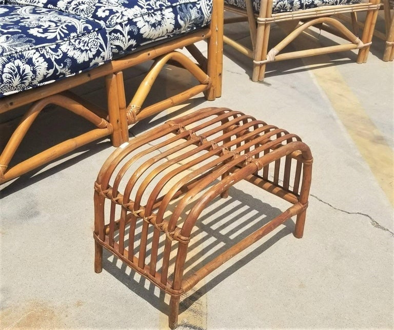 Restored Arch Arm Rattan Loung Chair & Sofa Living Room Set w/ Ottoman - 13
