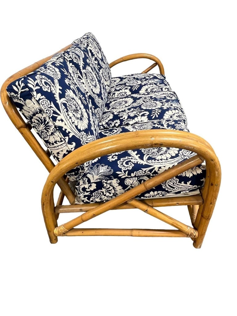 Restored Arch Arm Rattan Loung Chair & Sofa Living Room Set w/ Ottoman - 4