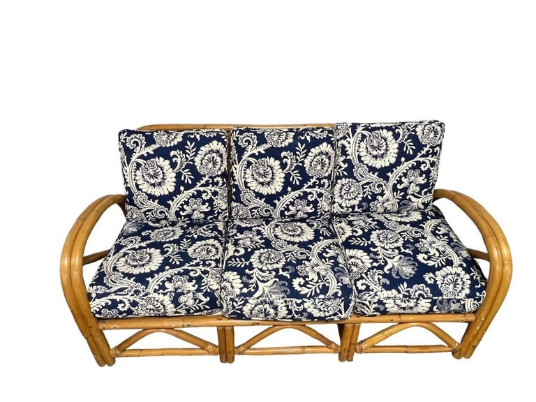 Restored Arch Arm Rattan Loung Chair & Sofa Living Room Set w/ Ottoman - 5