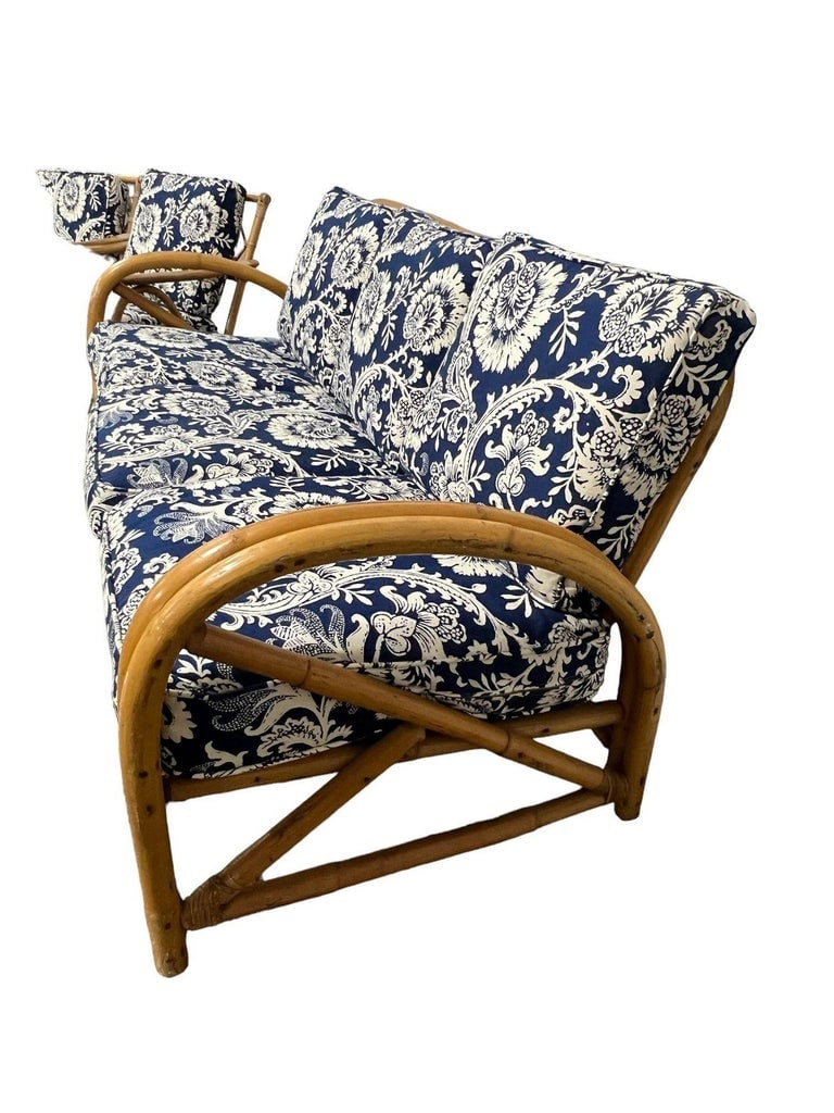 Restored Arch Arm Rattan Loung Chair & Sofa Living Room Set w/ Ottoman - 6