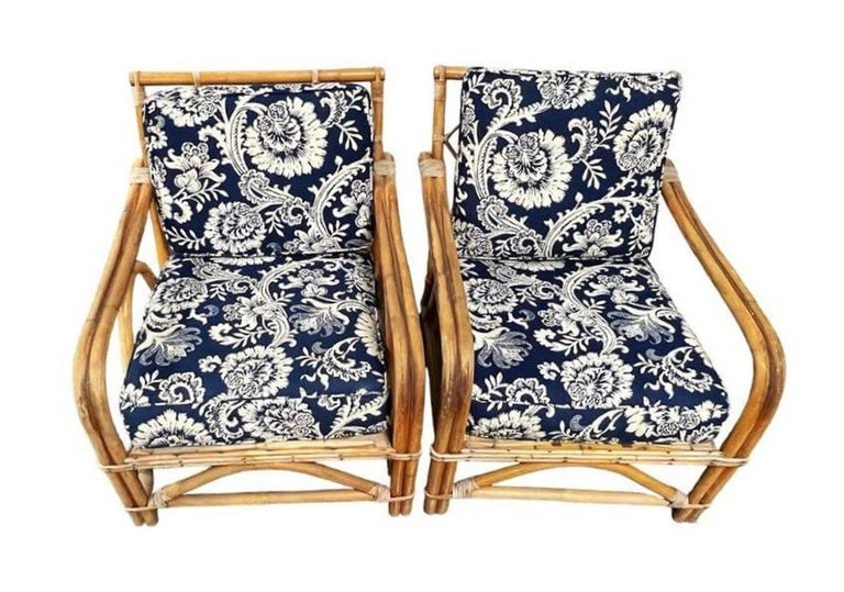 Restored Arch Arm Rattan Loung Chair & Sofa Living Room Set w/ Ottoman - 8