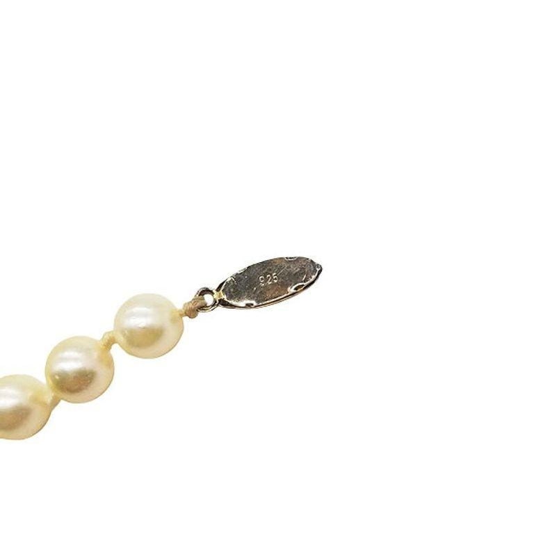 Mid-century South Sea Roud Pearl Choker Necklace on Silk Cord w/ Silver Clasp - 8