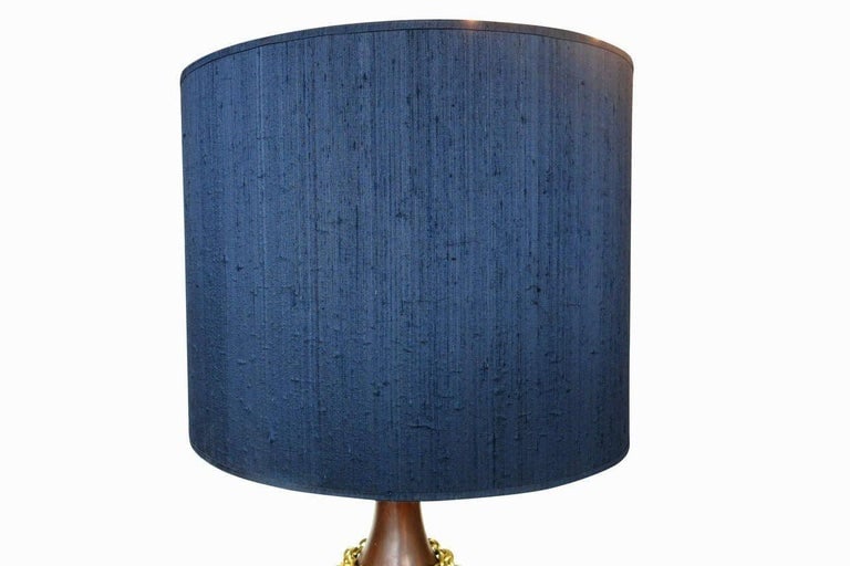 Large Midcentury Pottery Gold Tone Chain Lamps with Shade - 4
