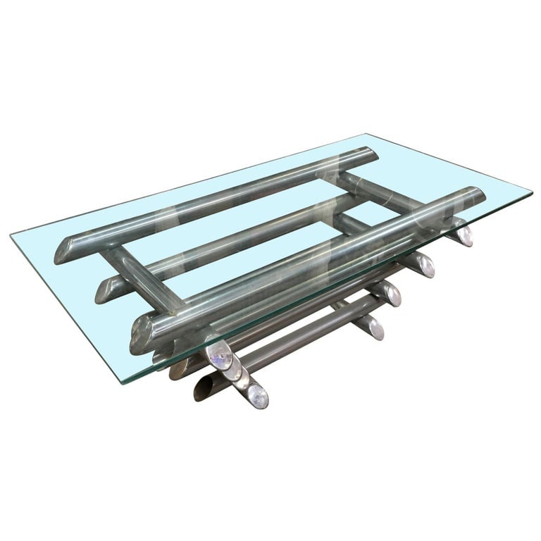 Willy Rizzo Style Modern Chrome Tubular Stacked Cocktail Table, France - 2
