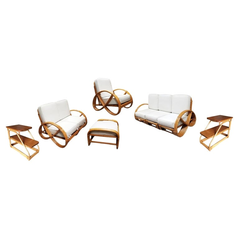 Restored Mid-Century Frankl Style Rattan Three-Strand Full Pretzel Livingroom Se - 2
