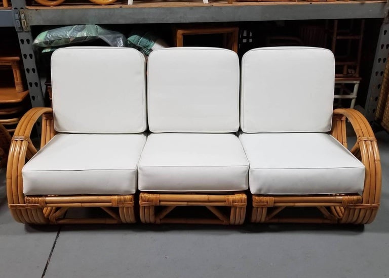 Restored Mid-Century Frankl Style Rattan Three-Strand Full Pretzel Livingroom Se - 9