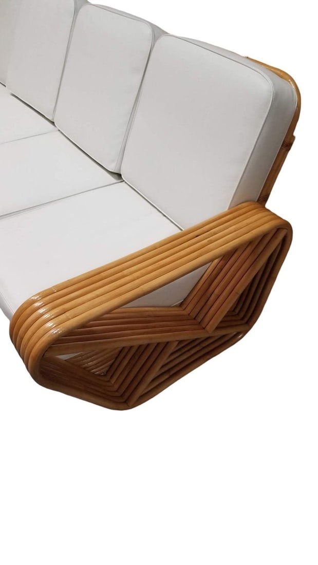 Restored Rattan Six Strand Square 3/4 Pretzel Livingroom Sofa and Chairs Set - 15