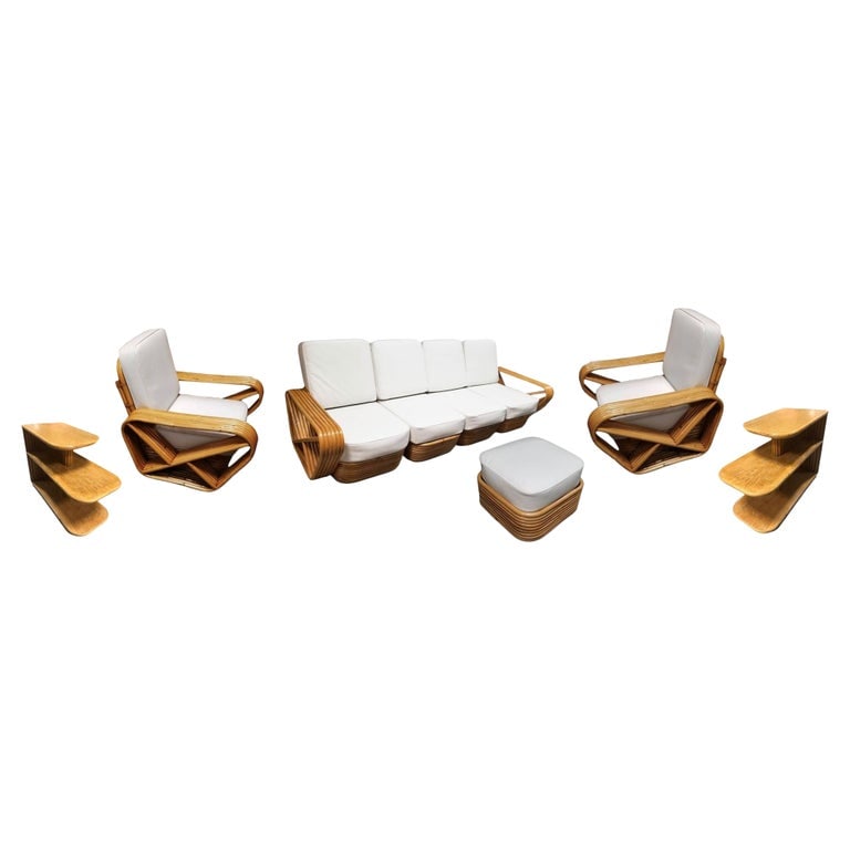Restored Rattan Six Strand Square 3/4 Pretzel Livingroom Sofa and Chairs Set (1 of 15)