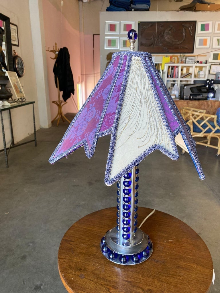 Chromed Steel and Cobalt Marble Art Deco Lamp - 10