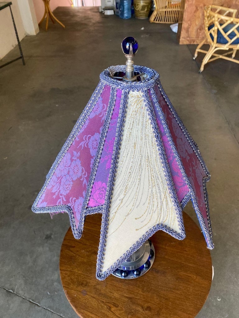 Chromed Steel and Cobalt Marble Art Deco Lamp - 11
