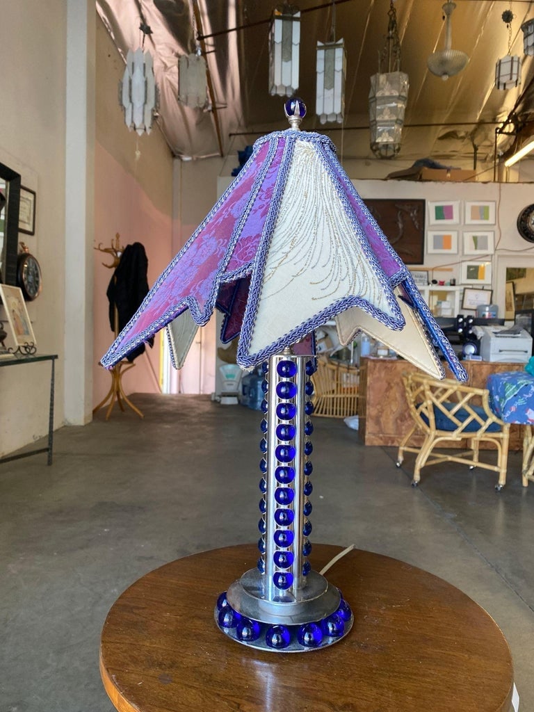 Chromed Steel and Cobalt Marble Art Deco Lamp - 12