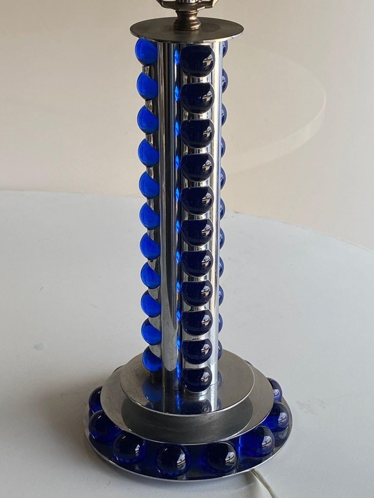 Chromed Steel and Cobalt Marble Art Deco Lamp - 3
