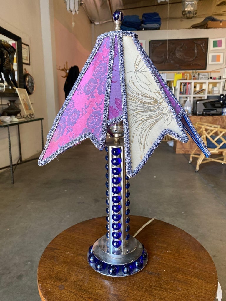 Chromed Steel and Cobalt Marble Art Deco Lamp - 5