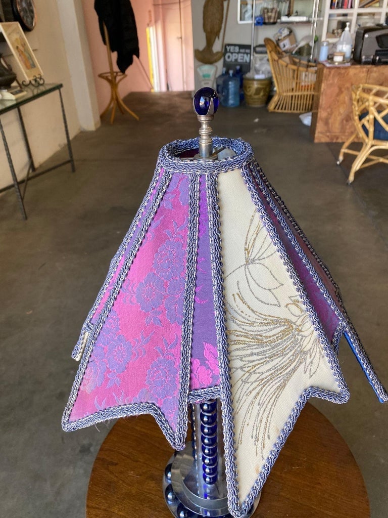 Chromed Steel and Cobalt Marble Art Deco Lamp - 6