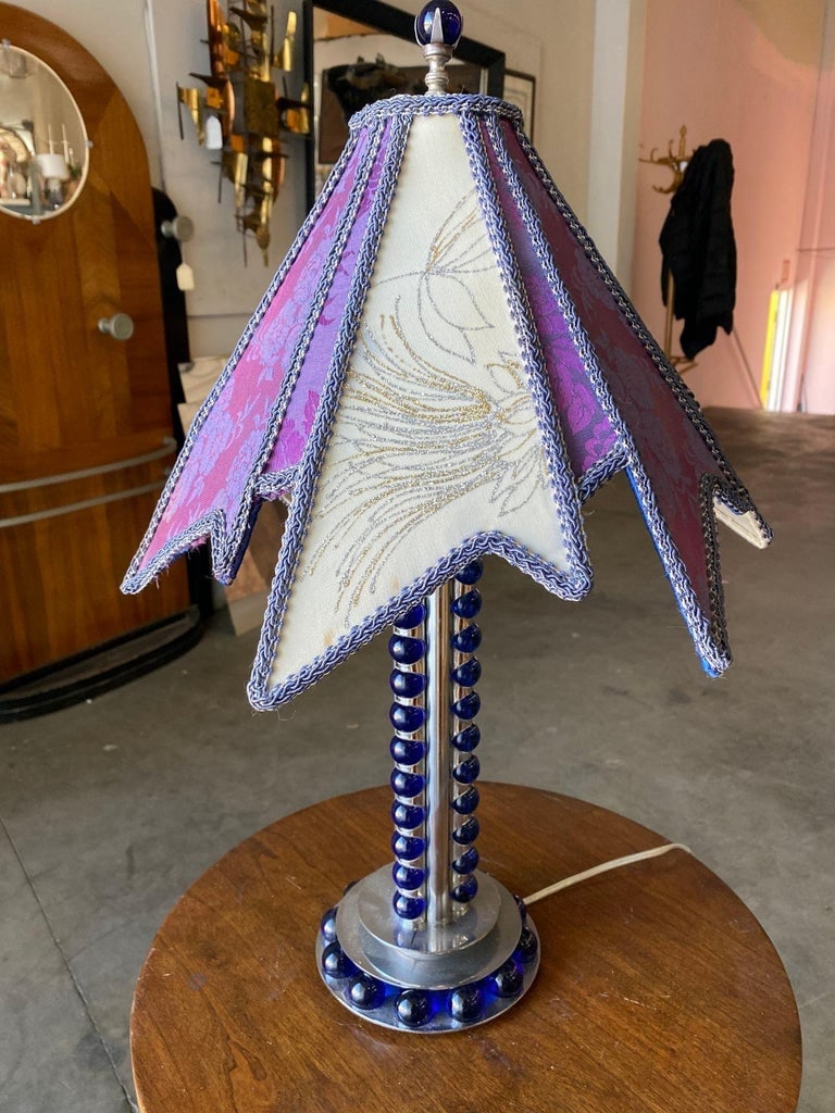 Chromed Steel and Cobalt Marble Art Deco Lamp - 8