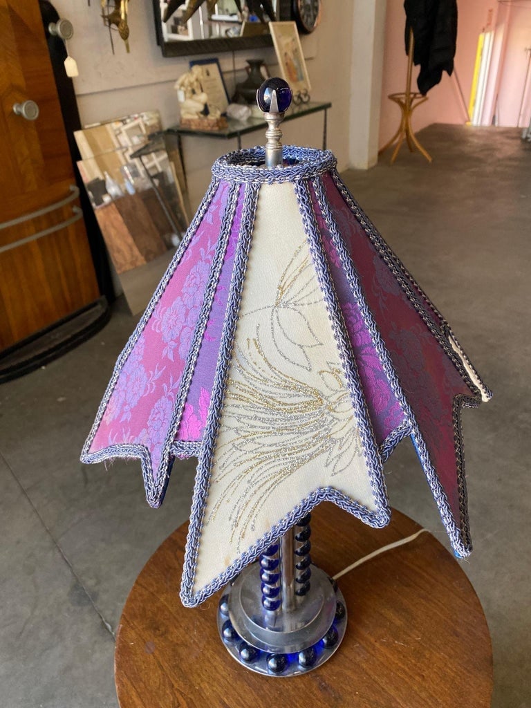 Chromed Steel and Cobalt Marble Art Deco Lamp - 9