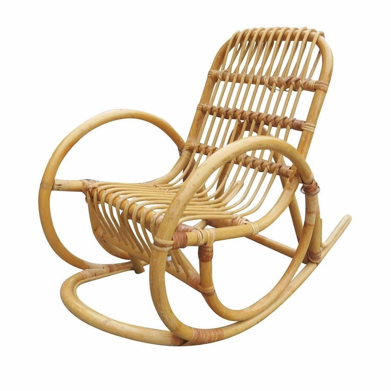 Restored Vintage Rare Snake Arm Rattan Children's Rocking Chair - 3