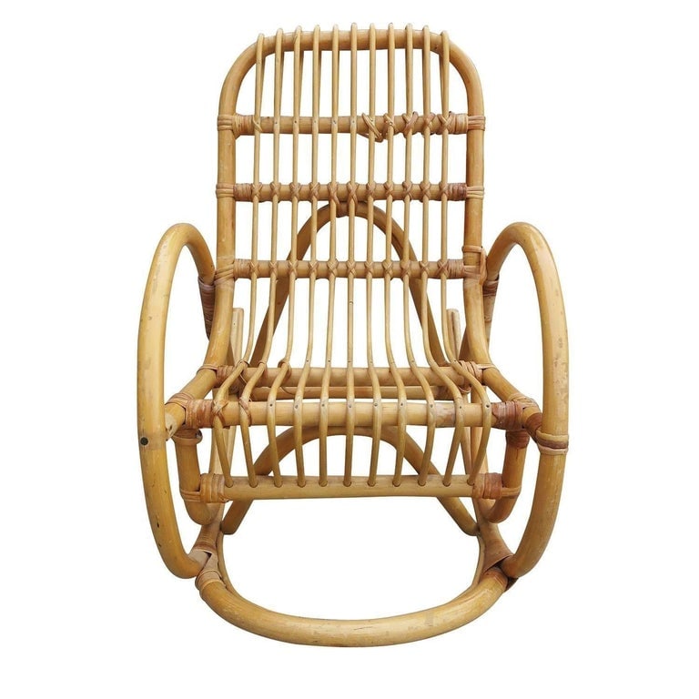 Restored Vintage Rare Snake Arm Rattan Children's Rocking Chair - 4