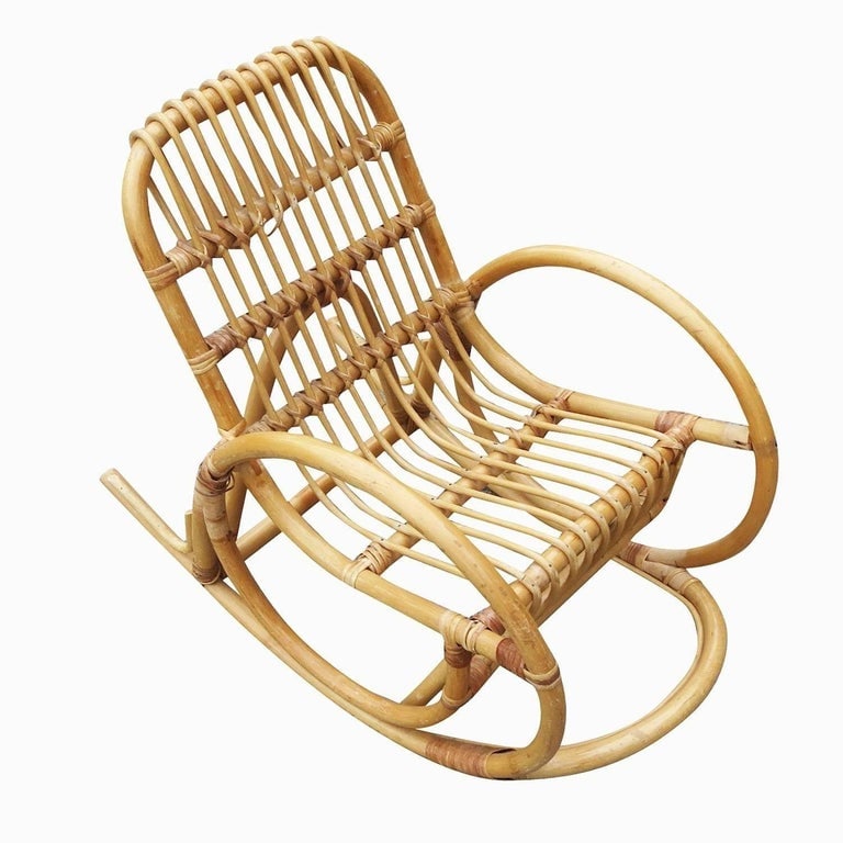 Restored Vintage Rare Snake Arm Rattan Children's Rocking Chair - 5