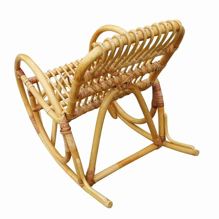 Restored Vintage Rare Snake Arm Rattan Children's Rocking Chair - 6